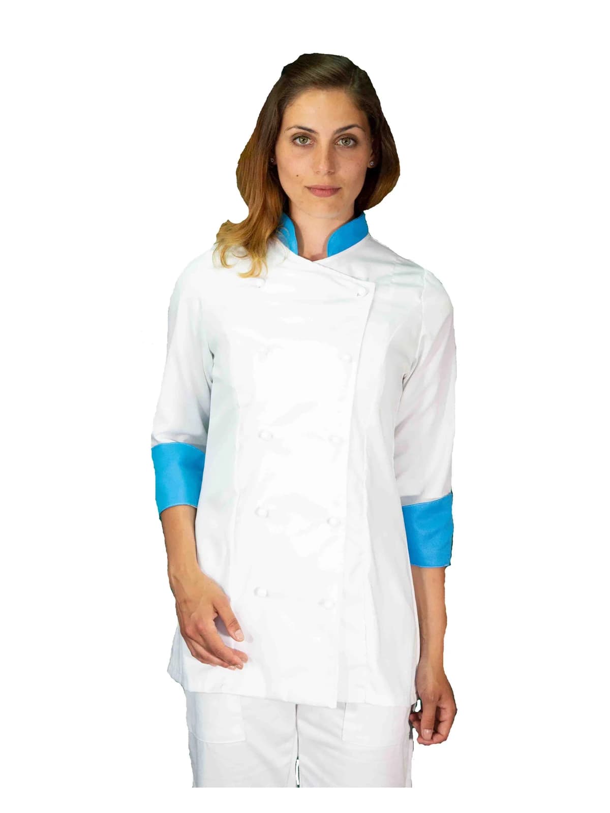 Casacca Chef Donna Bianca e Celeste | Uniforme Cuoca Professionale